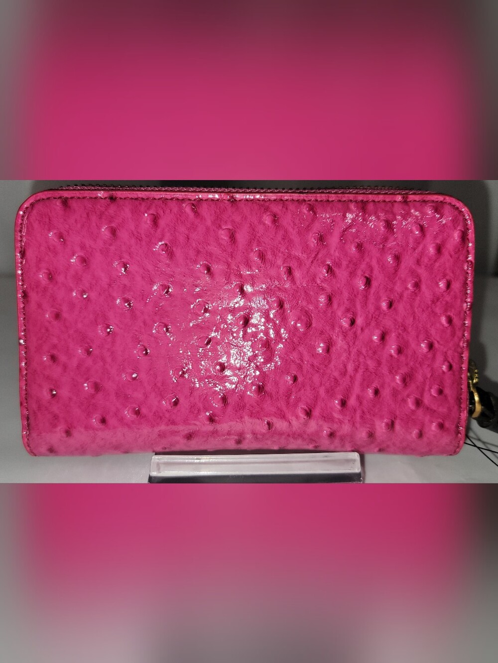 Marc by Marc Jacobs Hot Pink Ostrich-Embossed Wristlet Clutch Wallet NWT. - Picture 3 of 16